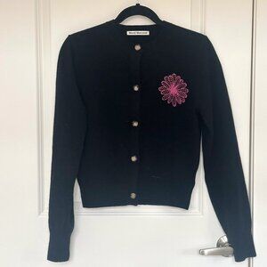 Mardi Mercredi Raccoon Blended Round Neck Cardigan | Black and pink | One Size